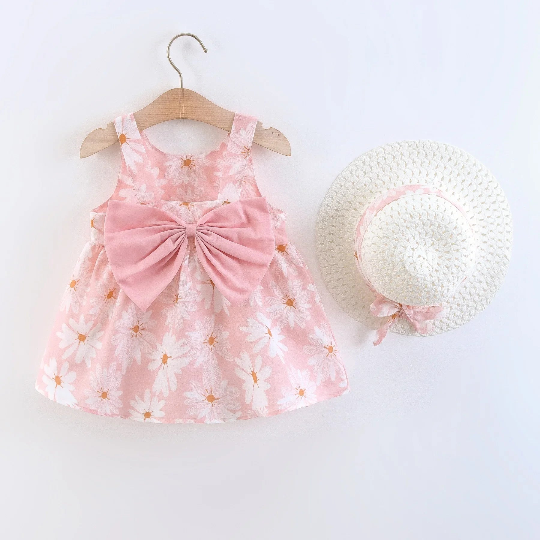 Baby Girls Floral Dress with Matching Sun Hat – Cotton Jersey Blend – 9 Months to 3 Years