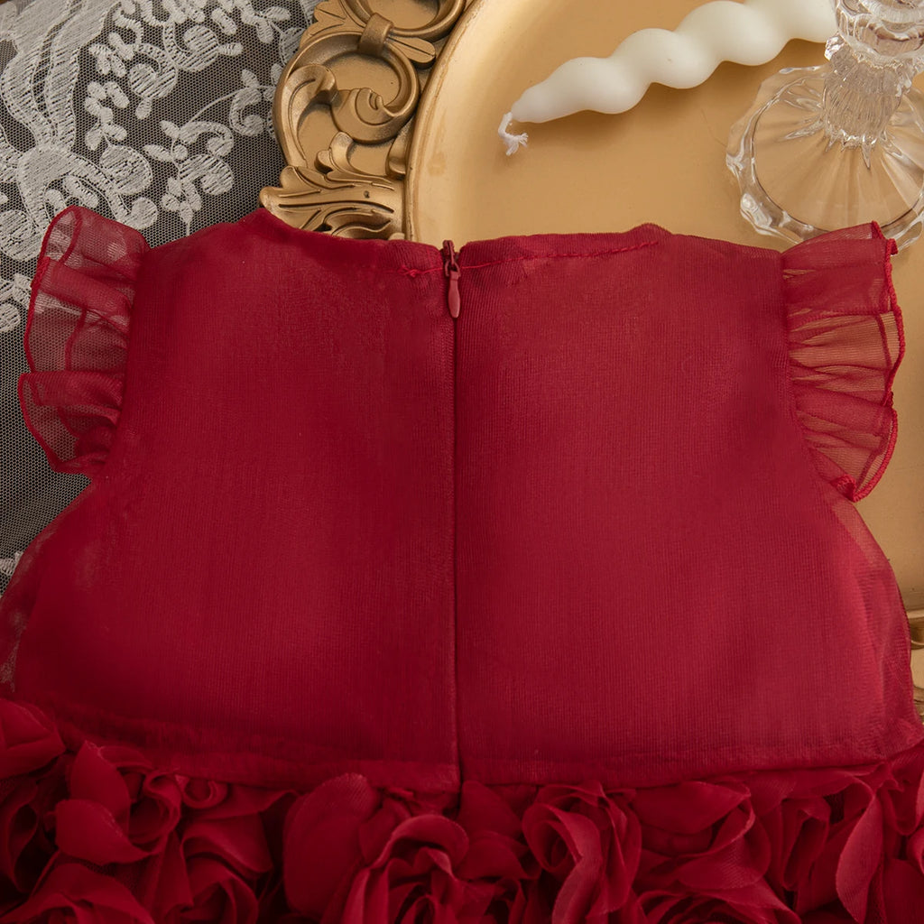 (0-3 Year Old Baby Girl Princess Dress) Summer New Red Bow, Rose Skirt, Children'S Sleeveless Clothes Suitable For Wedding Party