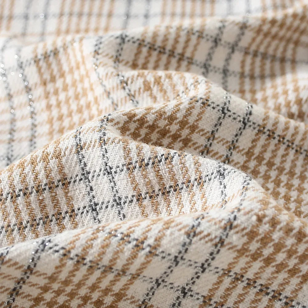 New Winter Baby Girls Dress Bubble Sleeve Lapel Plaid Pattern Fake Two + Diagonal Treasure Flower Sweet Princess Dress
