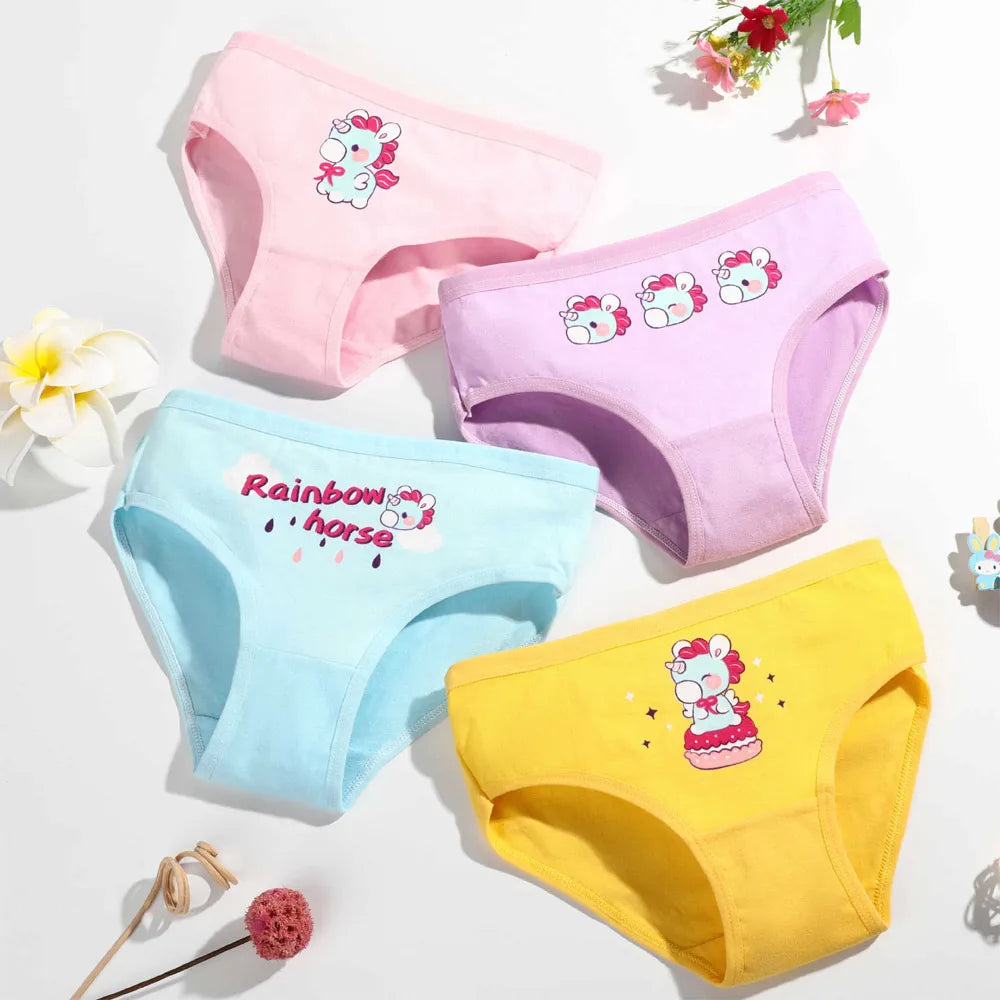 1/4/8/12 Pcs Children Girls Panties Sets Cotton Pretty Cute Cartoon Unicorn Print Child Underwear for Girl Kid Boxer Breathable
