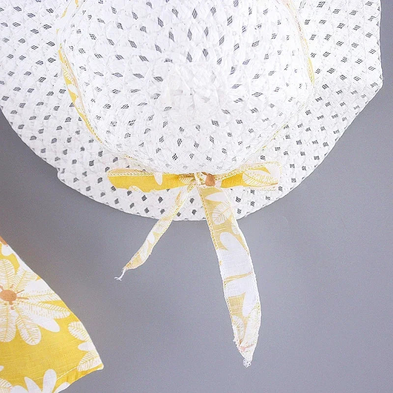 Baby Girls Floral Dress with Matching Sun Hat – Cotton Jersey Blend – 9 Months to 3 Years