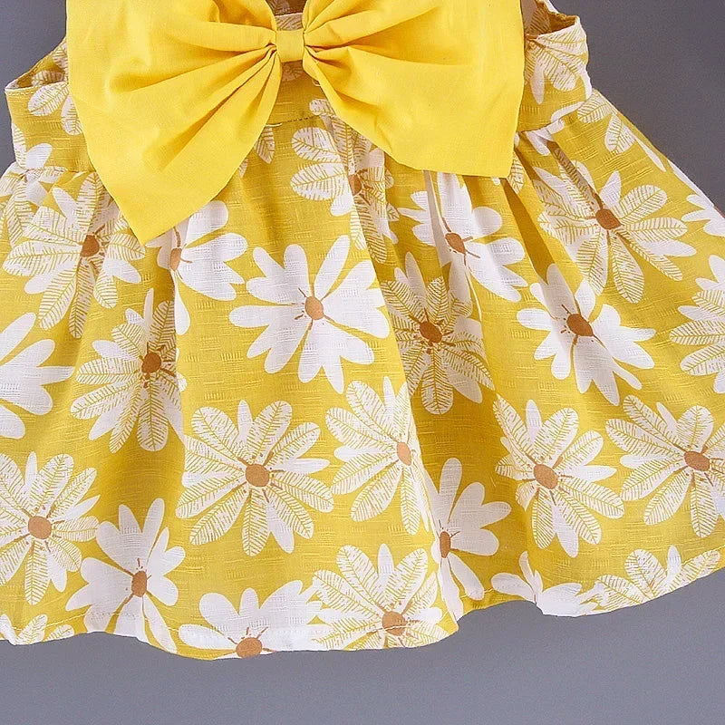 Baby Girls Floral Dress with Matching Sun Hat – Cotton Jersey Blend – 9 Months to 3 Years