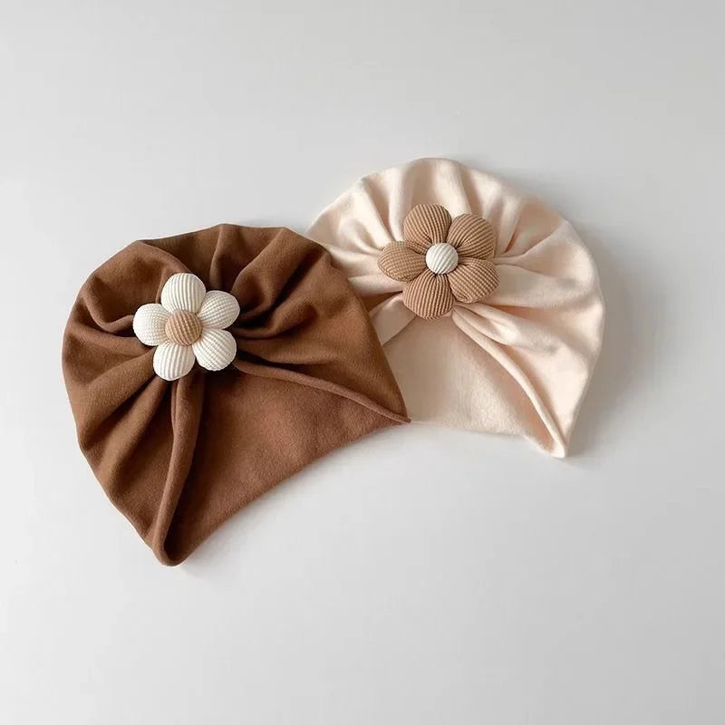 2Pcs/Set Sweet Flower Baby Turban Socks Newborn Elastic Indian Caps Soft Cotton Socks Kids Headscarf Hats