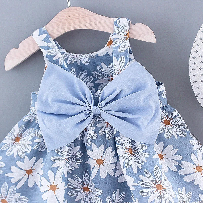 Baby Girls Floral Dress with Matching Sun Hat – Cotton Jersey Blend – 9 Months to 3 Years