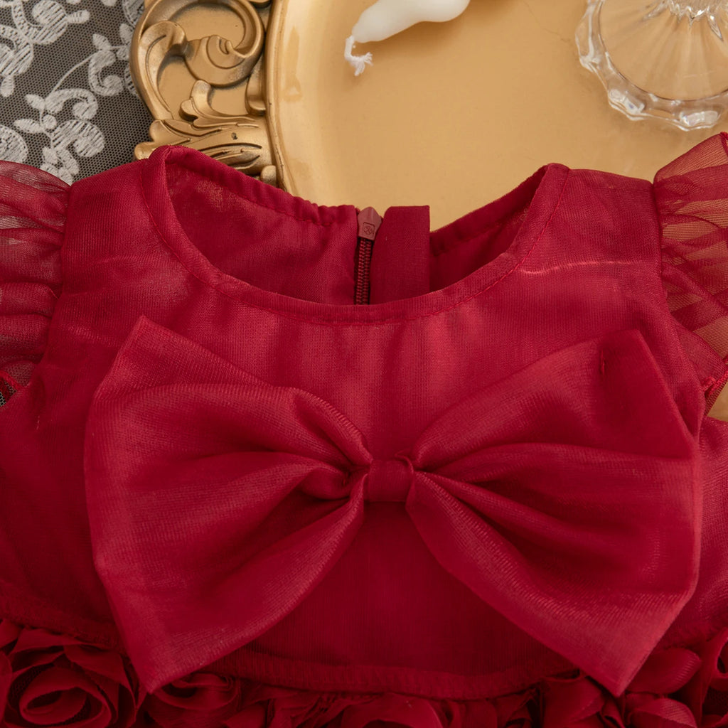 (0-3 Year Old Baby Girl Princess Dress) Summer New Red Bow, Rose Skirt, Children'S Sleeveless Clothes Suitable For Wedding Party