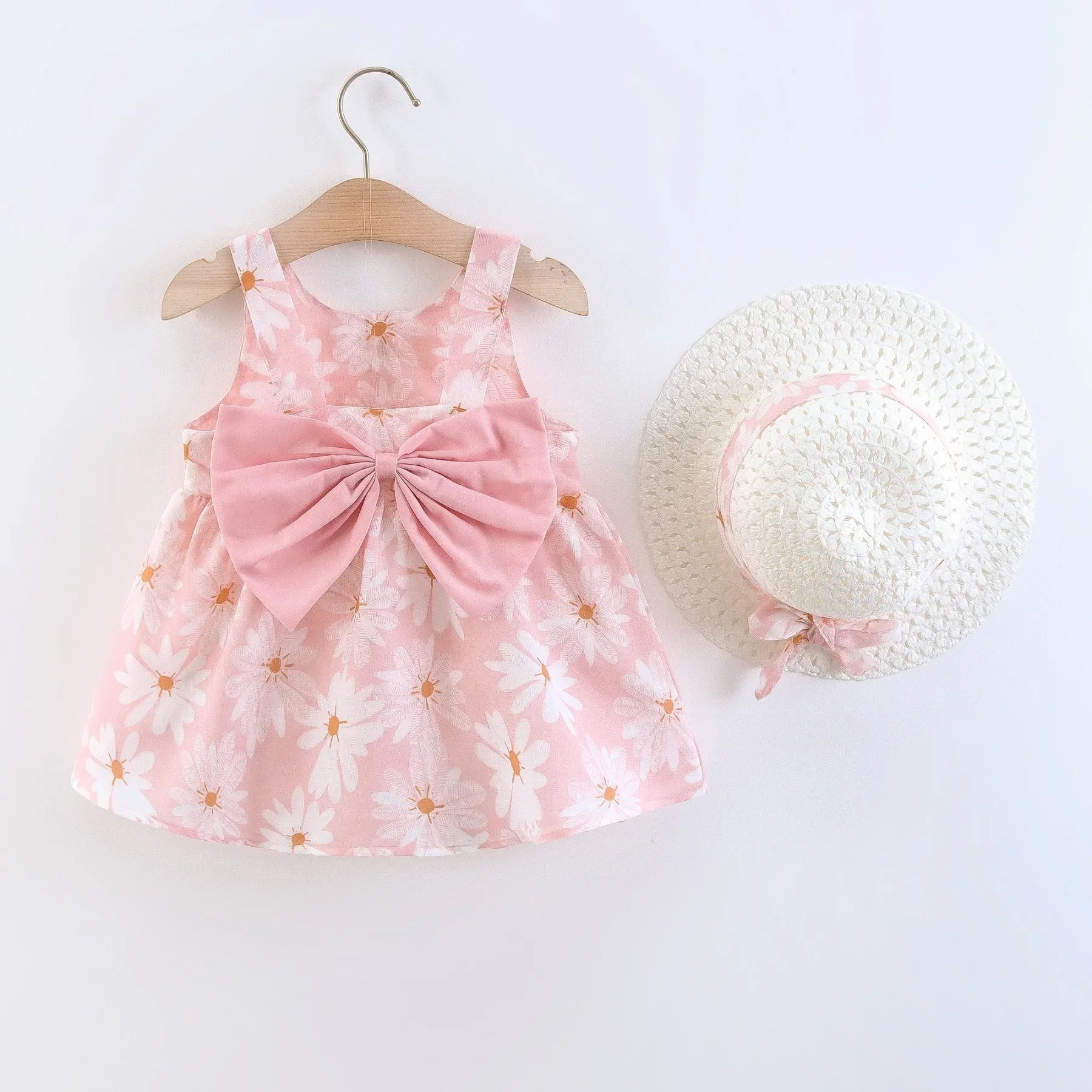 Baby Girls Floral Dress with Matching Sun Hat – Cotton Jersey Blend – 9 Months to 3 Years